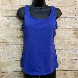 LL Bean Size 8 Tankini Swim Top Blue Built in Bra Padded Cup Classic Nylon Blend